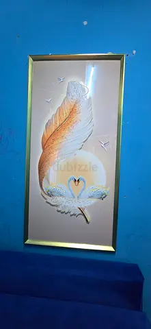 Framed Feather  Swan Wall Art with Gold Trim (Ready to Hang)