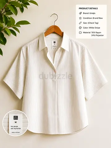 Uniqlo Women Rayon Skipper Collar 3/4 Sleeve Blouse -White (Brand New)