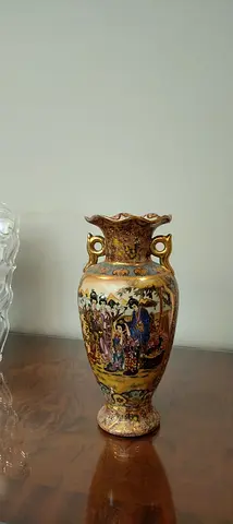 Vintage Hand-Painted Decorative Porcelain Vase with Gilded Accents