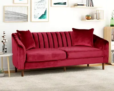 Modern Burgundy Velvet 3 Seater Sofa