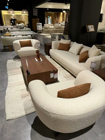 Modern boucle 3-piece living room set (sofa + 2 curved chairs)