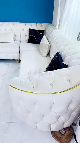 L-shaped 8 seater beige color  sectional sofa with centre - good condition - less than one year used