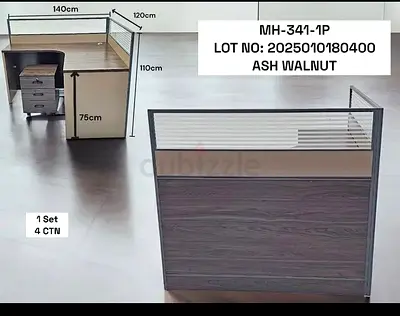 Ash Walnut Office Workstation Partition Desk - 1 Set