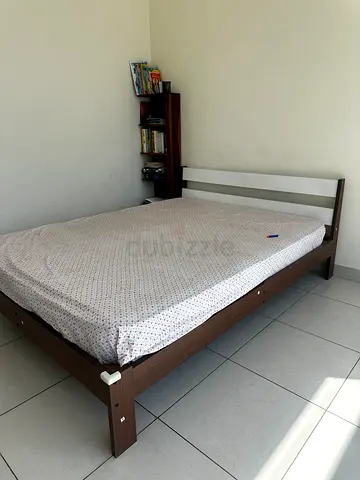 Home centre Wooden Queen size Bed Frame with Headboard - Dark Brown, Excellent Condition- Home