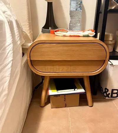 Mid-century modern wooden bedside table with drawers