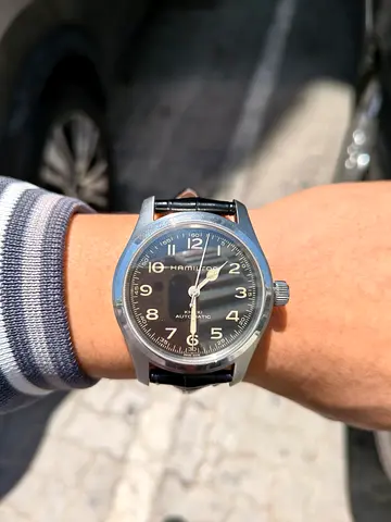 Hamilton Khaki Field Automatic Mens Watch - Black Dial, Leather Strap (Murph) AED3000