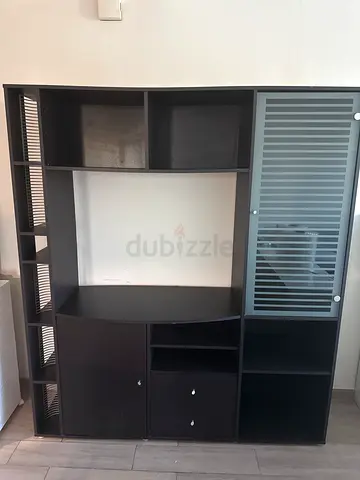 Large Black Entertainment Center / TV Unit with Multiple Shelves