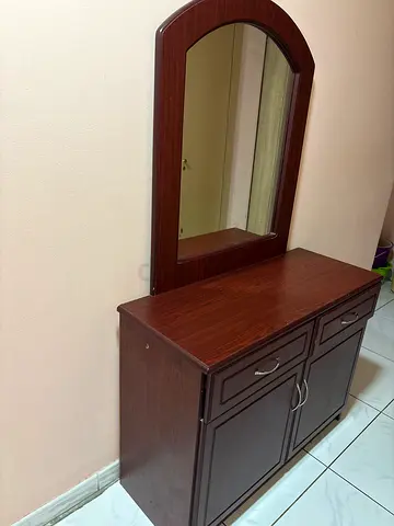 Wooden Dressing Table with Mirror and Storage - Good Condition