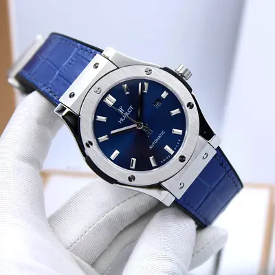 Hublot Classic Fusion style automatic mens watch - blue dial  leather strap