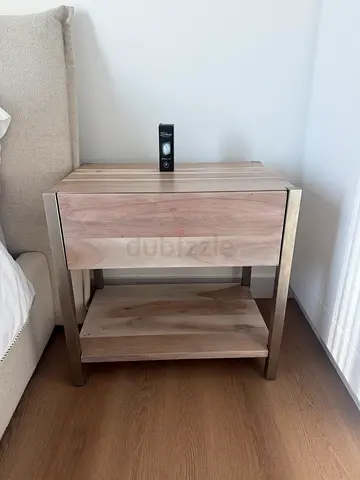 Modern wooden bedside table with metal frame - light oak