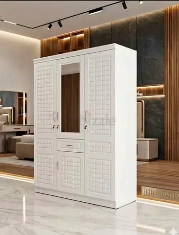 White 3-Door Wardrobe with Mirror — Spacious Armoire
