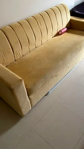 Used mustard yellow velvet 3-seater sofa - good condition