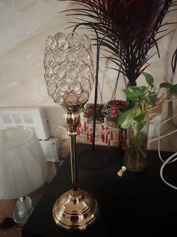 Tall Gold Crystal Candle Holder / Decorative Stand
