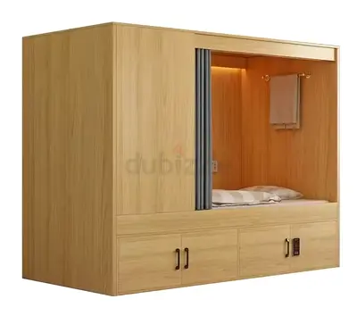 Wooden Capsule Bed with Built-in Storage and Privacy Curtain