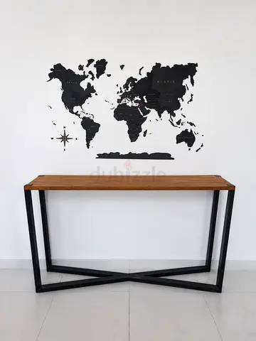 Wood Top Console Table with Black Metal Frame - Modern Entry Table
