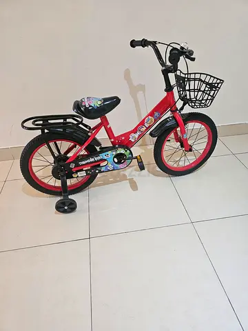 Kids 16-inch Red Bicycle with Training Wheels and Front Basket