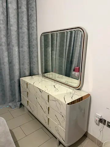 Marble-effect Dresser with Matching Mirror — Good Condition