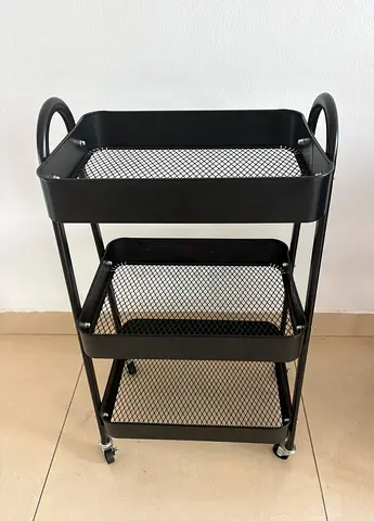 Black 3-Tier Metal Rolling Trolley/Storage Cart