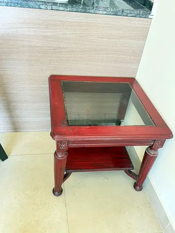 Solid Wood Side Table with Glass Top