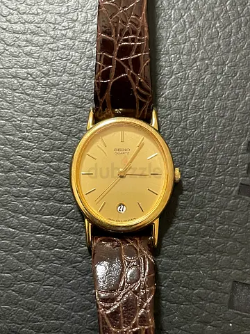 Seiko Gold-Tone Classic Mens Dress Watch with Brown Leather Strap