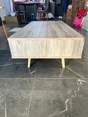Low wooden coffee table with storage drawer - light oak finish