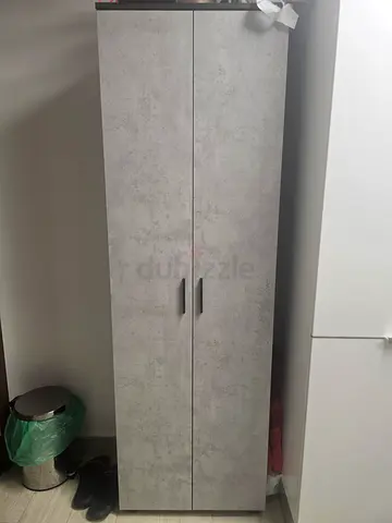 Slim grey wardrobe/cabinet - modern two-door storage (shoe rack for 33 pairs shoes)