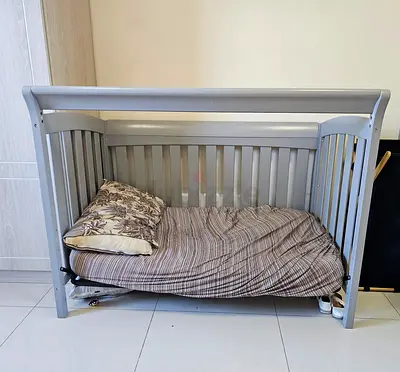 Grey Convertible Baby Crib - Solid Wood Hudson Design
