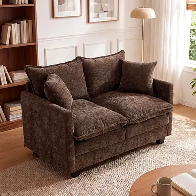 Brown textured fabric 2 seater sofa