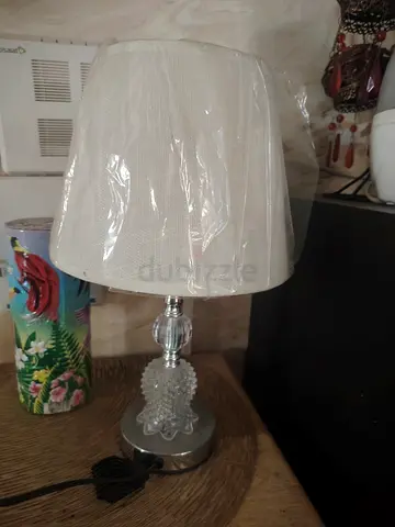 Small crystal table lamp with white fabric shade