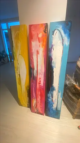 Set of 3 Abstract Resin Wall Panels - Blue, Pink, Yellow