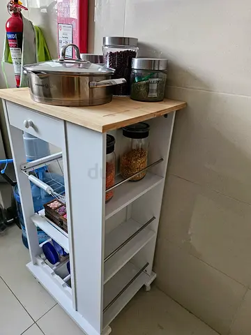 Compact Kitchen Trolley with Drawers and Wooden Top
