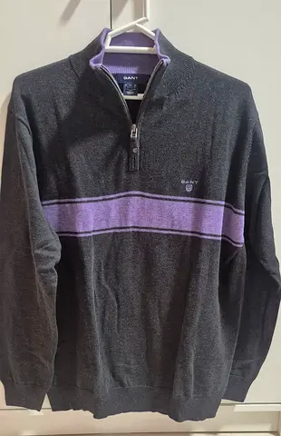 GANT dark grey half-zip sweater with purple stripe, men’s size L