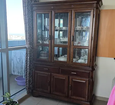 Solid Wood Display Cabinet / China Cabinet - Dark Brown, Glass Doors