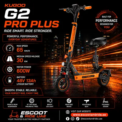 Kugoo G2 Pro Plus Electric Scooter - 600W, 65 km/h, Foldable with Seat