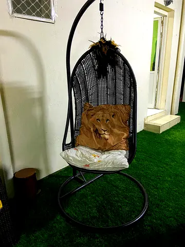 Black Rattan Hanging Egg Chair with Stand - Single Seat
