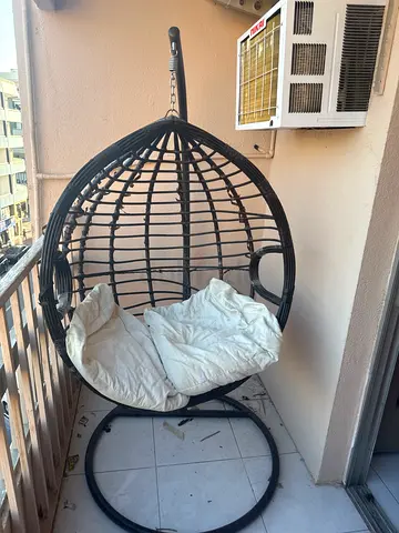 Rattan-style Hanging Egg Chair with Cushion - Good Condition