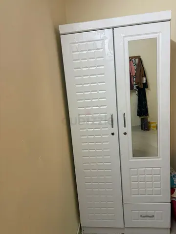 White Free-Standing Wardrobe with Mirror and Drawer - Good Condition