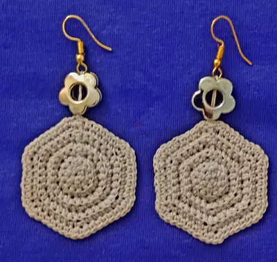 Handmade crochet hexagon dangle earrings