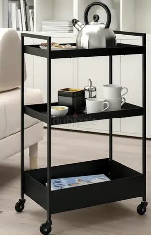IKEA Black Metal 3-Tier Kitchen and Serving Trolley on Wheels