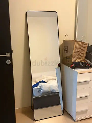 Full-Length Leaning Mirror with Slim Black Frame