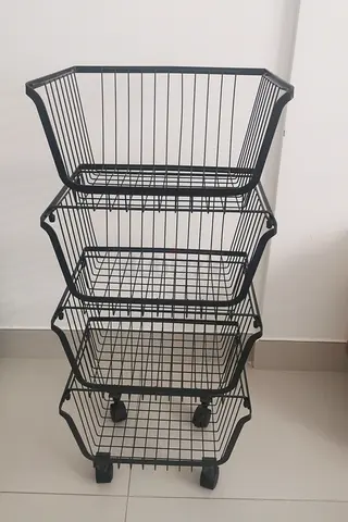 4 tier storage rack with wheels - black metal