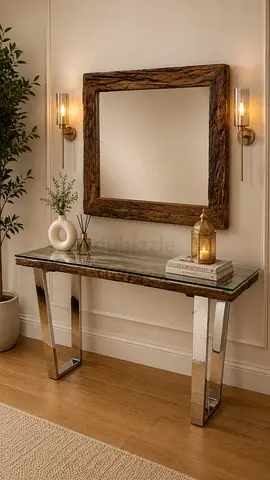 Marina Home Railway Wood Console Table With Wall Mirror