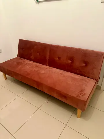 3-seater Velvet Sofa Bed / Futon in Rose Dust