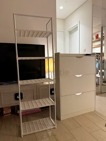 White shoe Rack and plastic Storage Rack