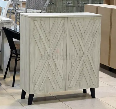 Compact Two-Door Shoe Cabinet with Patterned Front - Light Wood