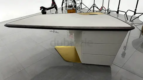 Cavaliere Office Desk , In Wood With Veneer And Microfiber Leather