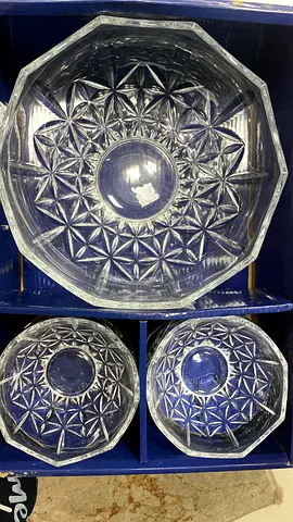Set of 3 Clear Cut Glass Serving Bowls
