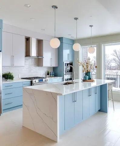 Light blue kitchen island