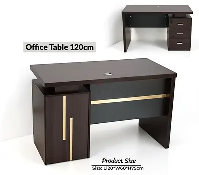 120cm Wooden Office Desk with Drawer  Cabinet - Dark Brown