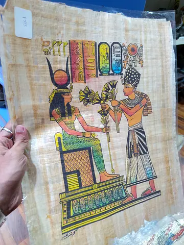 Hand-painted Egyptian Papyrus Artwork — Pharaoh and Woman Scene 44*33cm